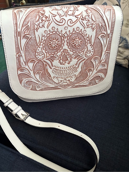Handbags - Embossed Sugar Skull Crossbody Bag - White & Rose Gold